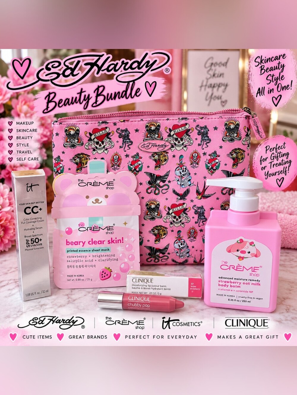 💕 Ed Hardy Pink Beauty Bag & Beauty Bundle 💕